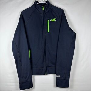 Vintage Y2K Hollister California Women's Size L Navy Full Zip Back Logo Fleece